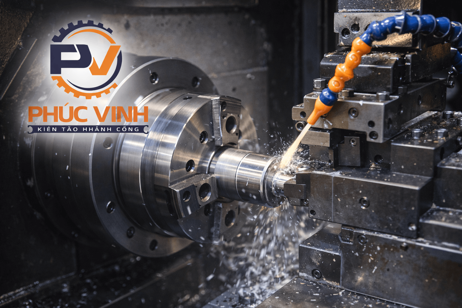Máy tiện CNC đang gia công chi tiết