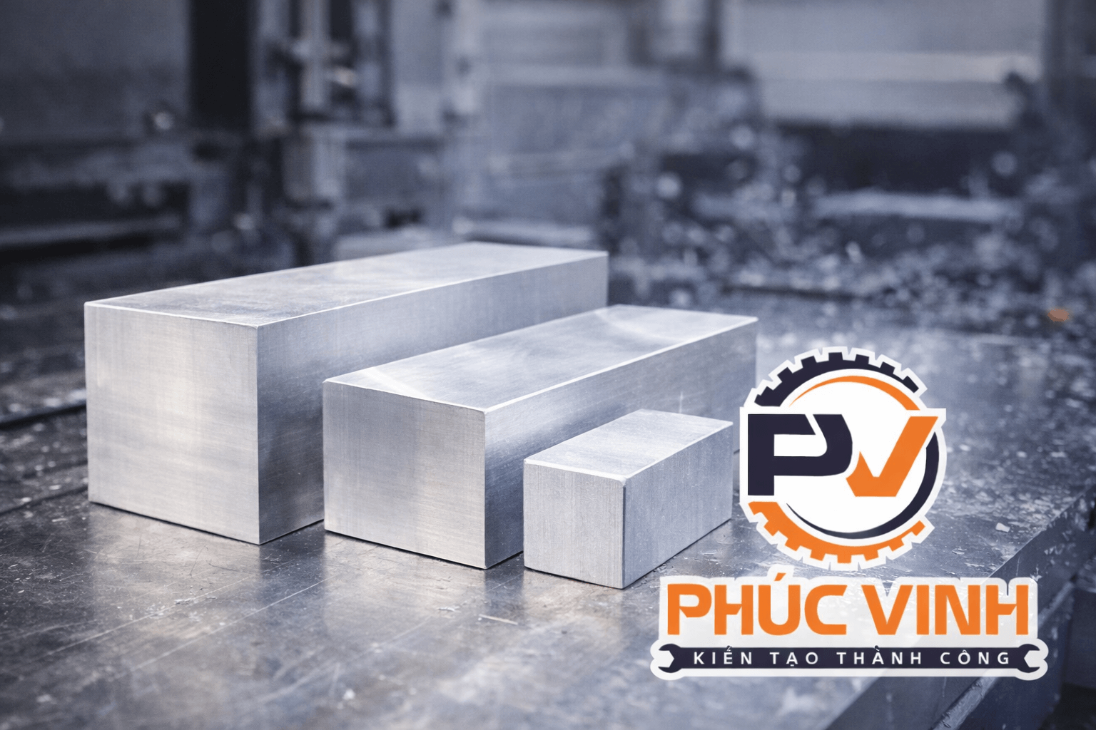 Phôi nhôm trước khi gia công CNC tại xưởng cơ khí Phúc Vinh