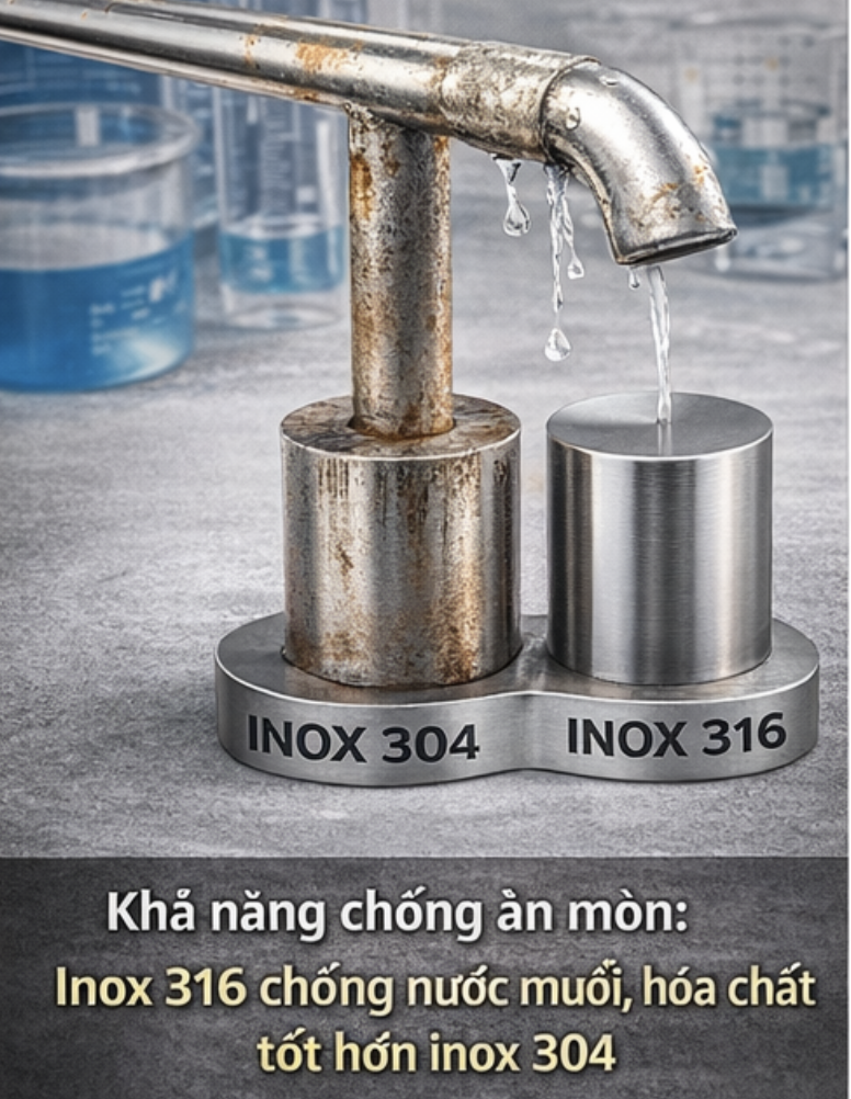 khả năng chống ăn mòn của inox 304 và inox 316