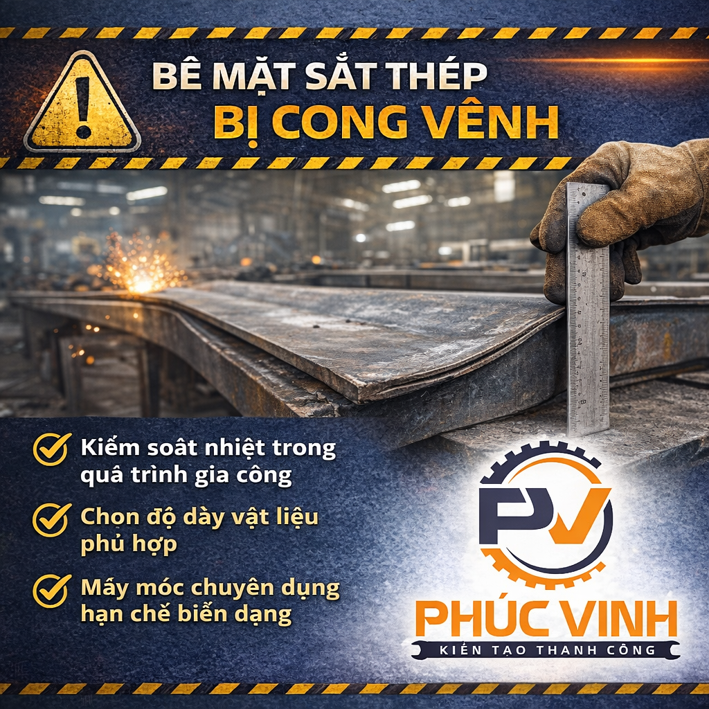 Bề mặt sắt thép bị cong vênh