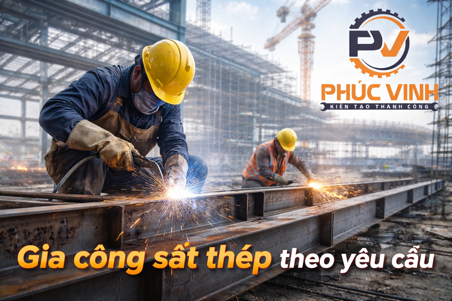 Công trường xây dựng với gia công sắt