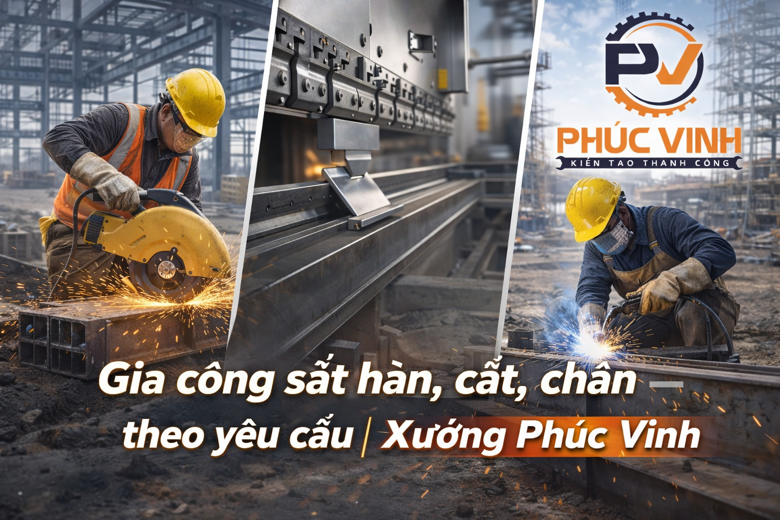 Gia công sắt tại công trường Phúc Vinh