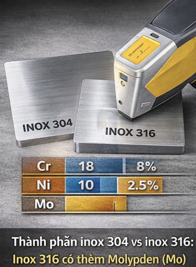 khác biệt trong thành phần của inox 316 và inox 304