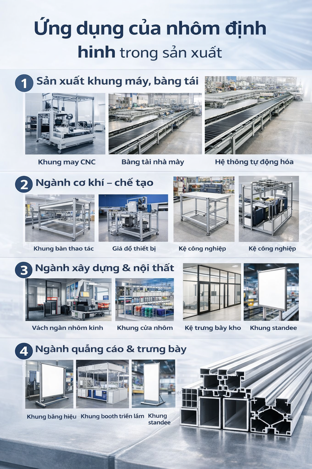Ứng dụng của nhôm định hình trong sản xuất